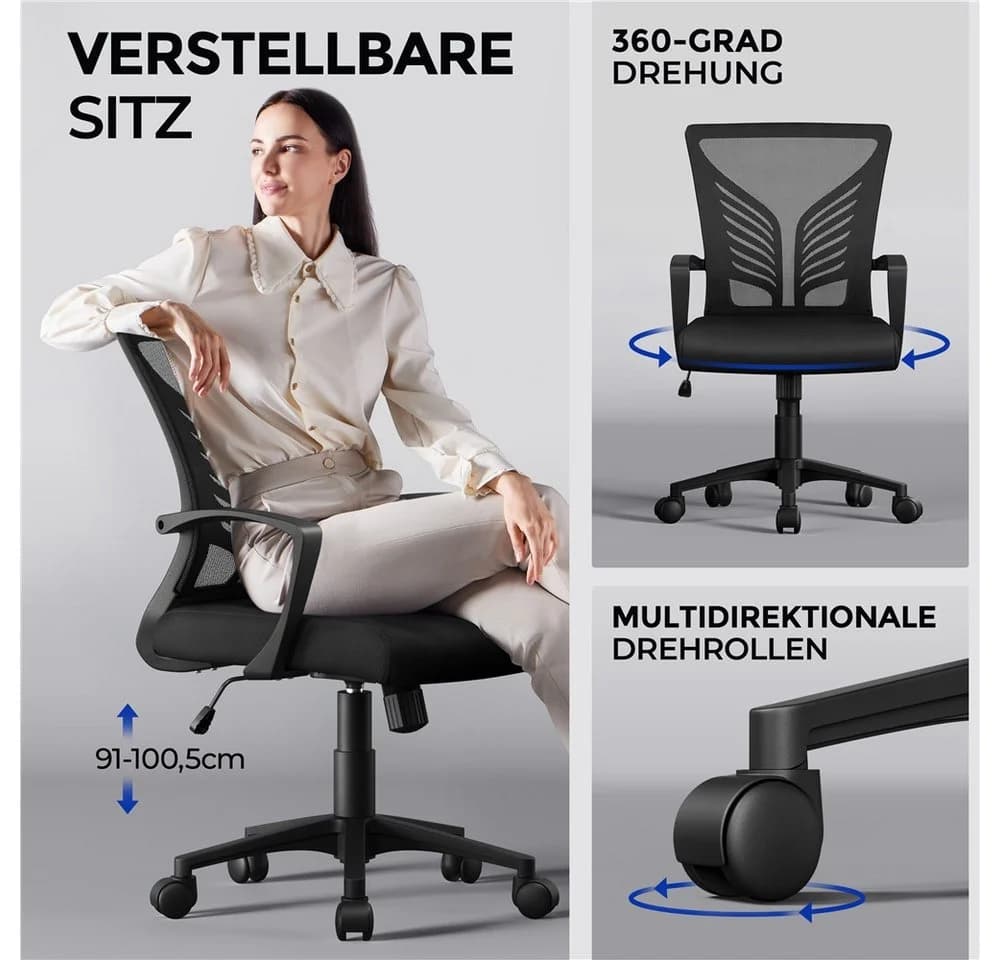 Yaheetech Bürostuhl Höhenverstellbarer Drehstuhl mit Schaukelfunktion für Arbeitszimmer und Büro - Bild 4