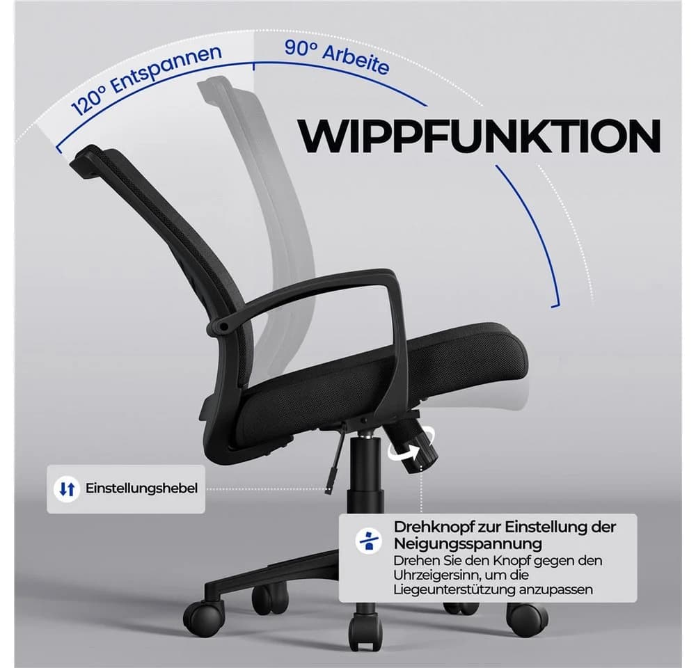 Yaheetech Bürostuhl Höhenverstellbarer Drehstuhl mit Schaukelfunktion für Arbeitszimmer und Büro - Bild 5