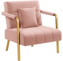 Yaheetech Polstersessel Rosa mit Lendenkissen und Metallbeinen Bild 2