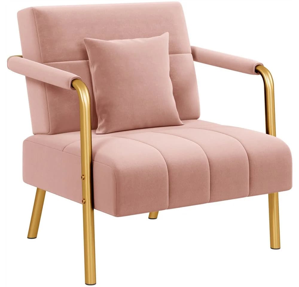 Yaheetech Polstersessel Rosa mit Lendenkissen und Metallbeinen - Bild 2