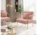 Yaheetech Polstersessel Rosa mit Lendenkissen und Metallbeinen Bild 3