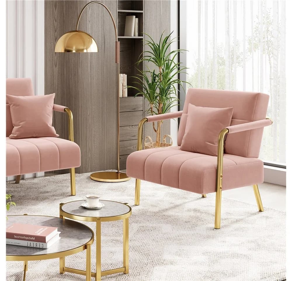Yaheetech Polstersessel Rosa mit Lendenkissen und Metallbeinen - Bild 3