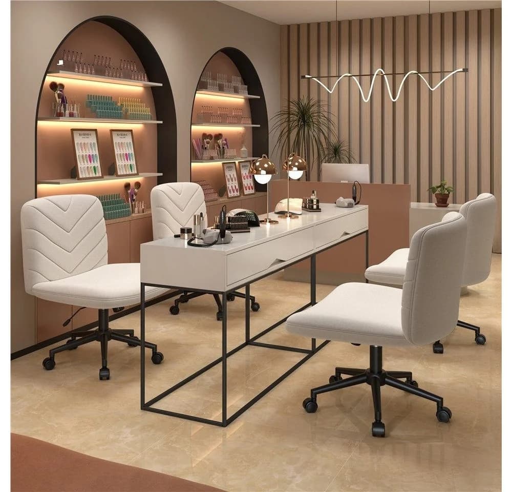 Yaheetech Drehstuhl Beige mit breitem Sitzkissen höhenverstellbar - Bild 3