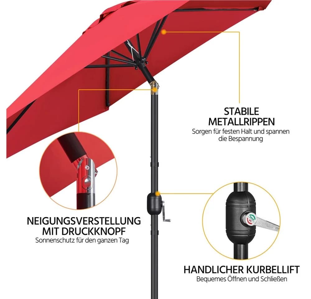 Yaheetech Sonnenschirm 269 cm Garten- und Marktschirm mit 6 Metallstreben - Bild 5