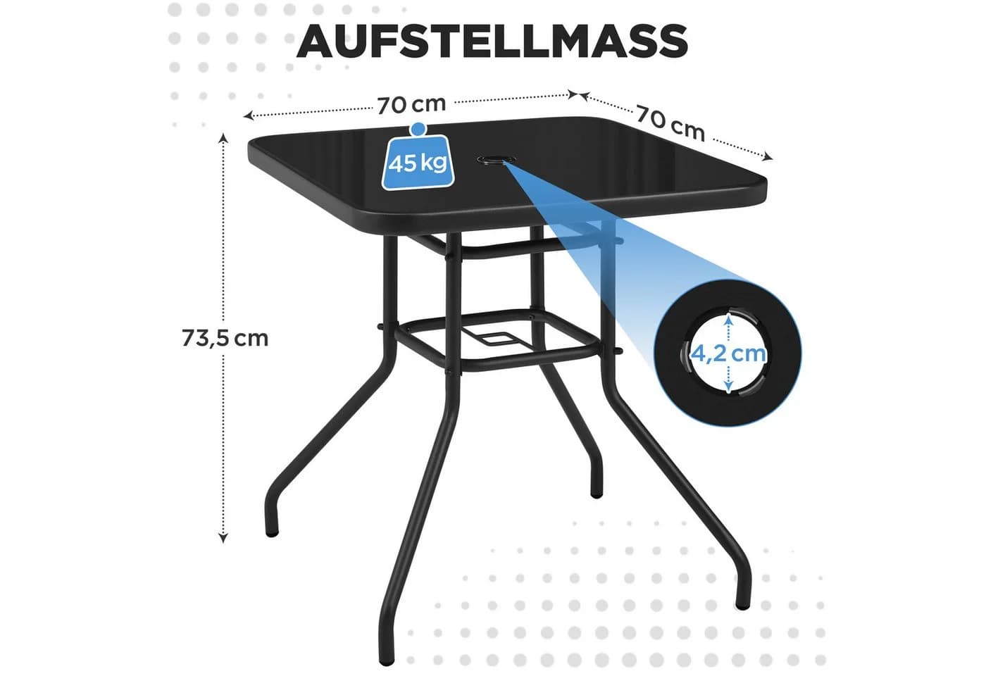 Yaheetech Gartentisch mit Schirmloch 70x70 cm - Bild 4