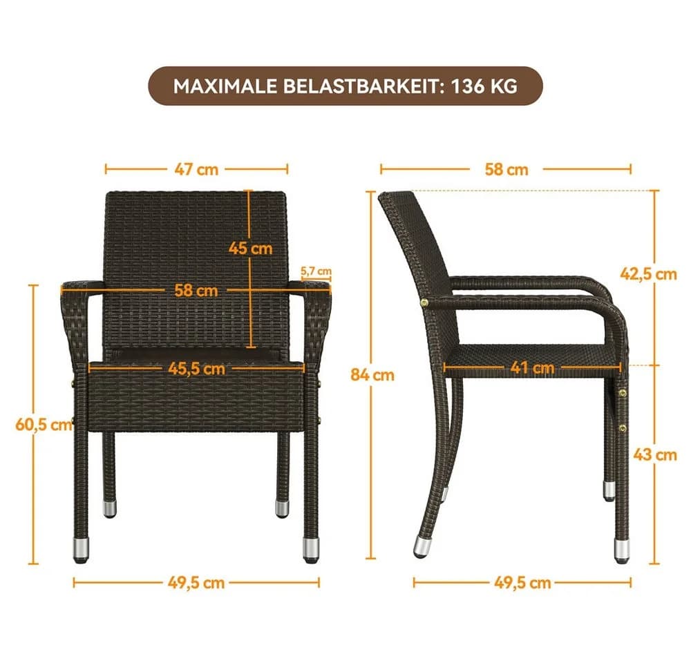 Yaheetech Gartenstuhl 2er-Set Rattan-Optik Metallbeine - Bild 4