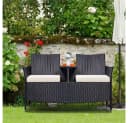Yaheetech Balkonset 2-Sitzer Polyrattan Gartenbank, Gartenstuhl Gartensessel Zweisitzer-Stuhl Doppelsessel Tischfunktion Bild 1