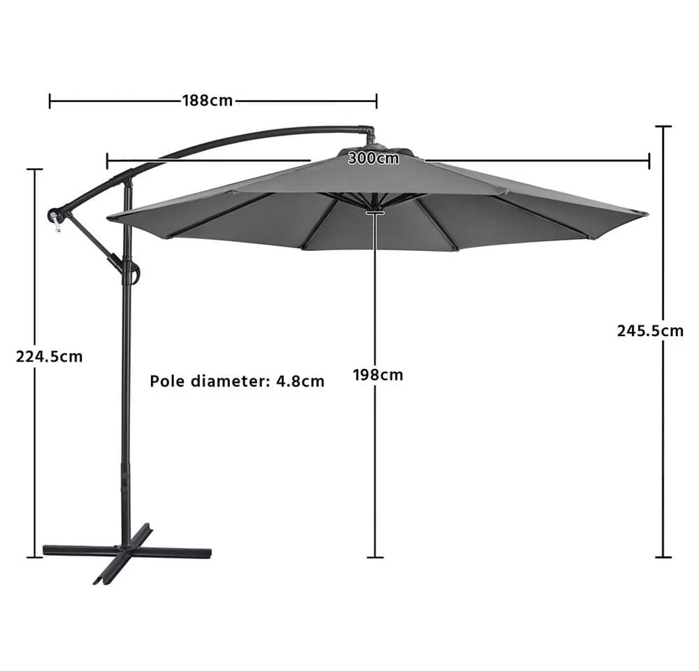 Yaheetech Neigbarer Ampelschirm Grau 300 cm mit Kurbel - Bild 4