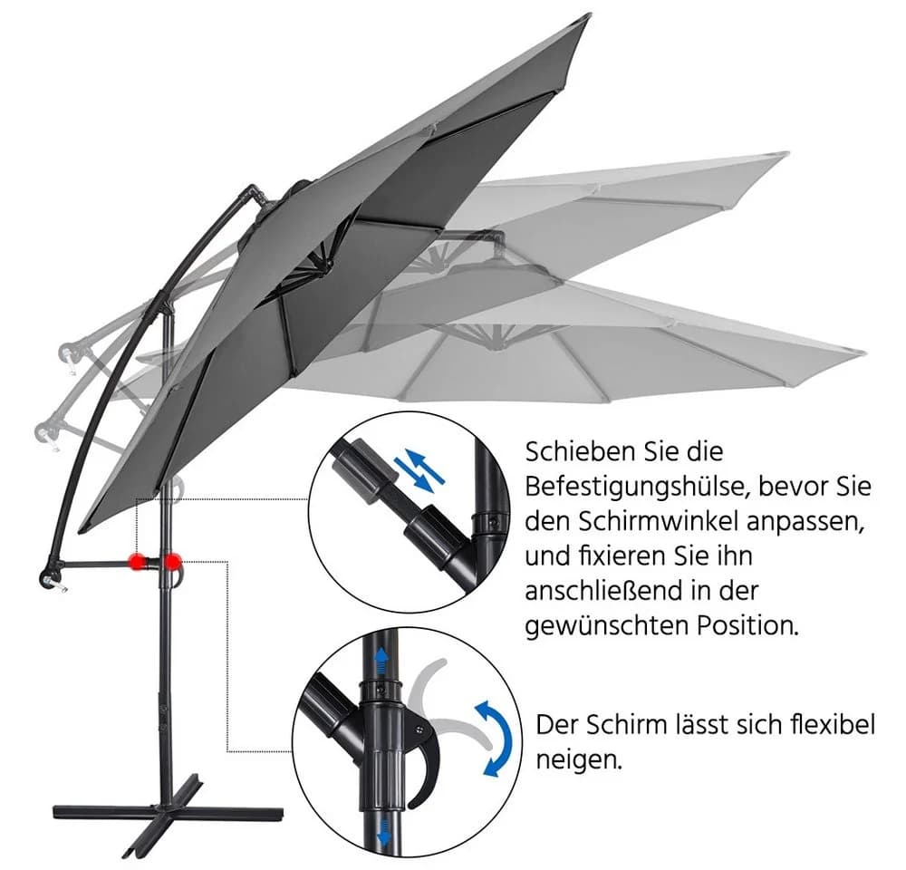 Yaheetech Neigbarer Ampelschirm Grau 300 cm mit Kurbel - Bild 5
