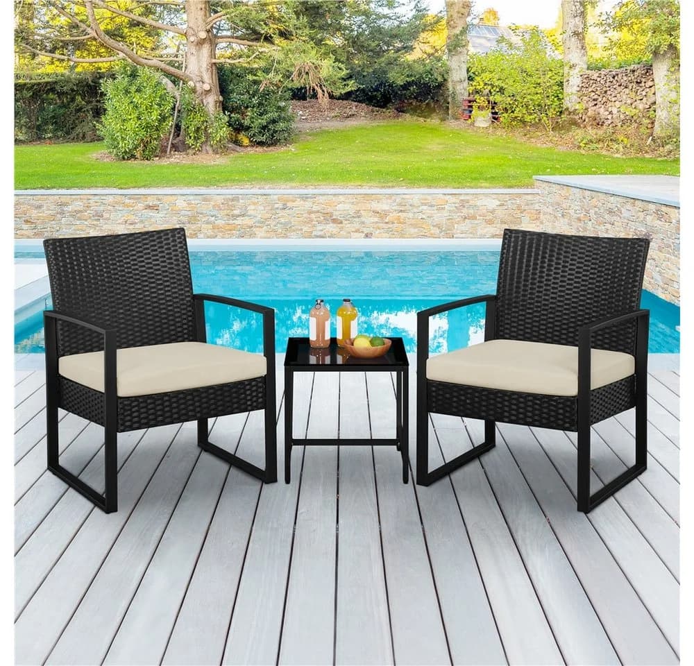 Yaheetech Balkonset 3-teilig Rattan-Optik 2 Stühle Beistelltisch - Bild 3