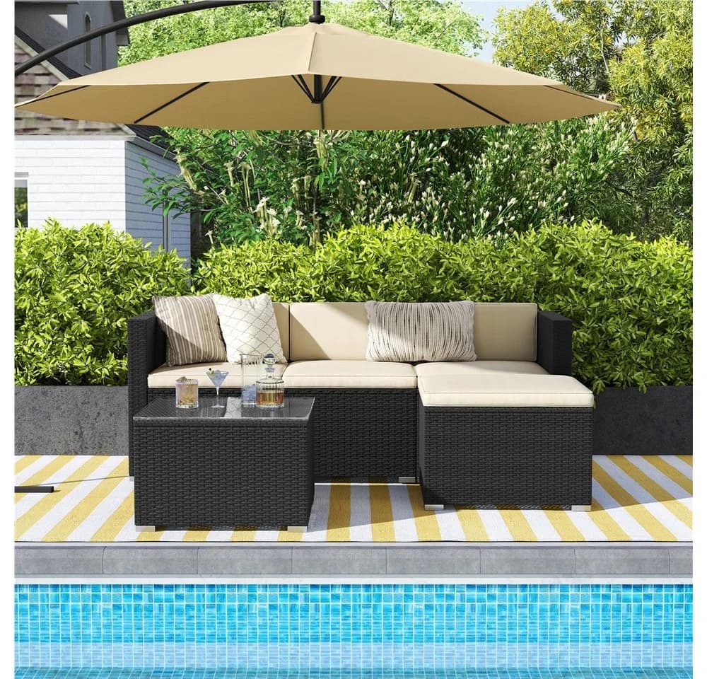 Yaheetech Gartenlounge-Set 5-tlg. Schwarz/Beige PE-Rattan