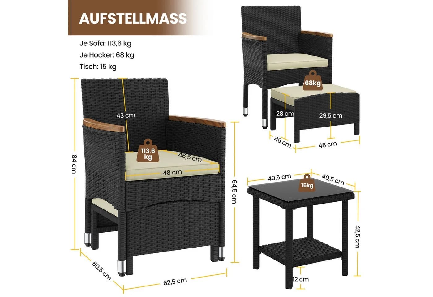 Yaheetech Gartenlounge-Set Rattan-Optik 2 Sessel 2 Fußhocker 1 Kaffeetisch - Bild 4
