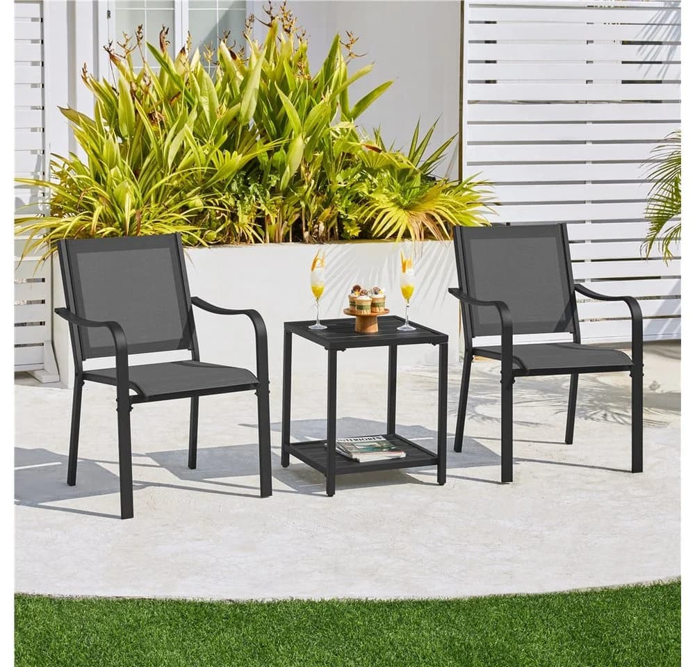 Yaheetech 4er-Set Gartenstuhl Grau Stapelbar Texteline Metall - Bild 3