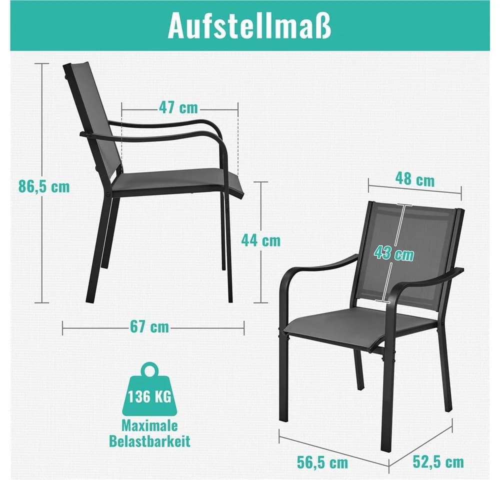 Yaheetech 4er-Set Gartenstuhl Grau Stapelbar Texteline Metall - Bild 4