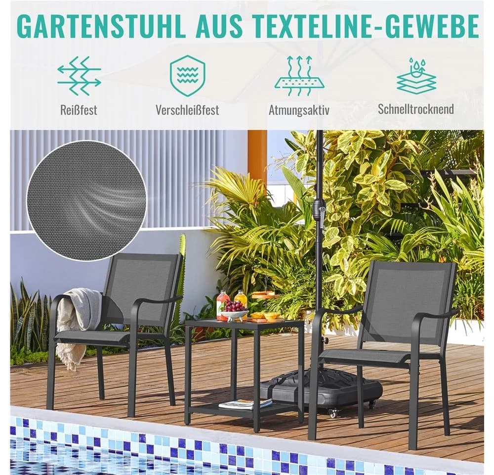 Yaheetech 4er-Set Gartenstuhl Grau Stapelbar Texteline Metall - Bild 5