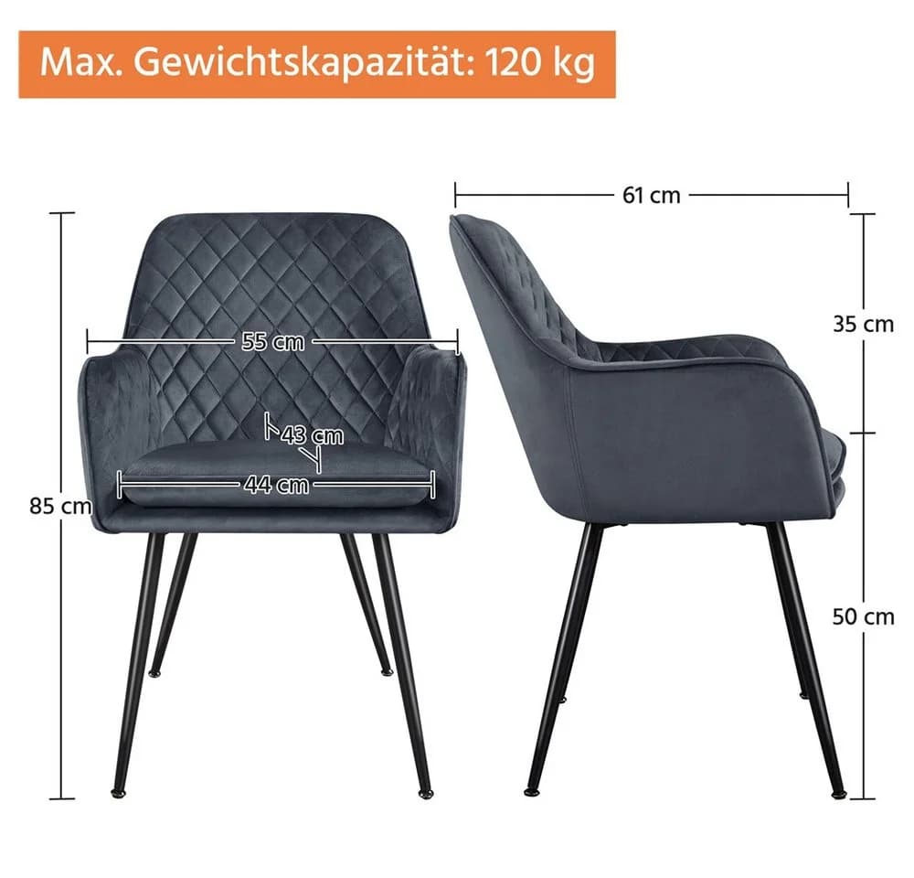 Yaheetech Esszimmerstuhl 4er Set Grau mit Armlehnen - Bild 4