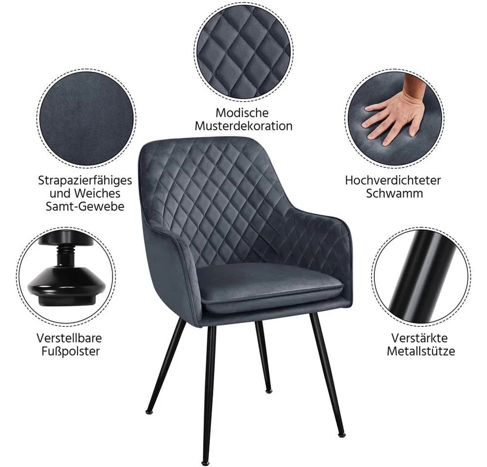 Yaheetech Esszimmerstuhl 4er Set Grau mit Armlehnen - Bild 5