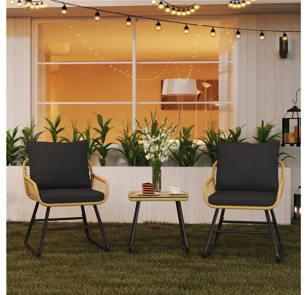 Yaheetech Balkonset Gartenlounge-Set 2 Lehnstühle 1 Beistelltisch