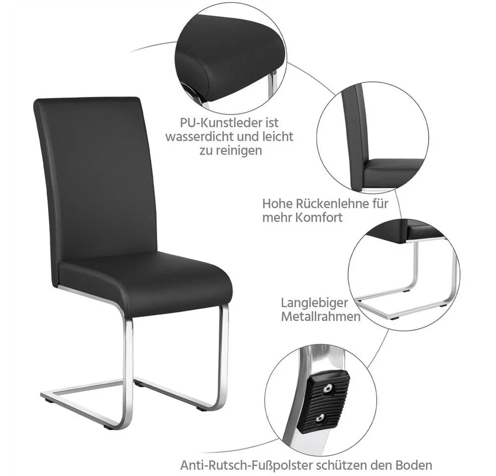 Yaheetech 6er Küchenstuhl Set Schwarz Kunstleder Metallbeine - Bild 5