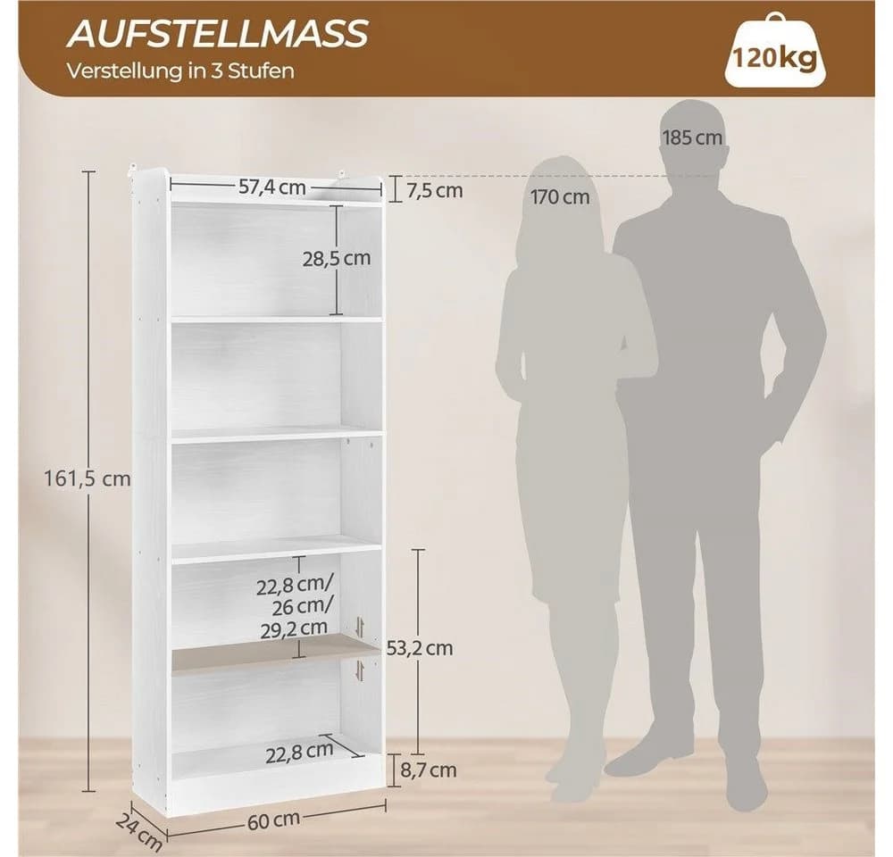 Yaheetech Bücherregal 180 cm H Standregal 6 Ebenen Weiß - Bild 4