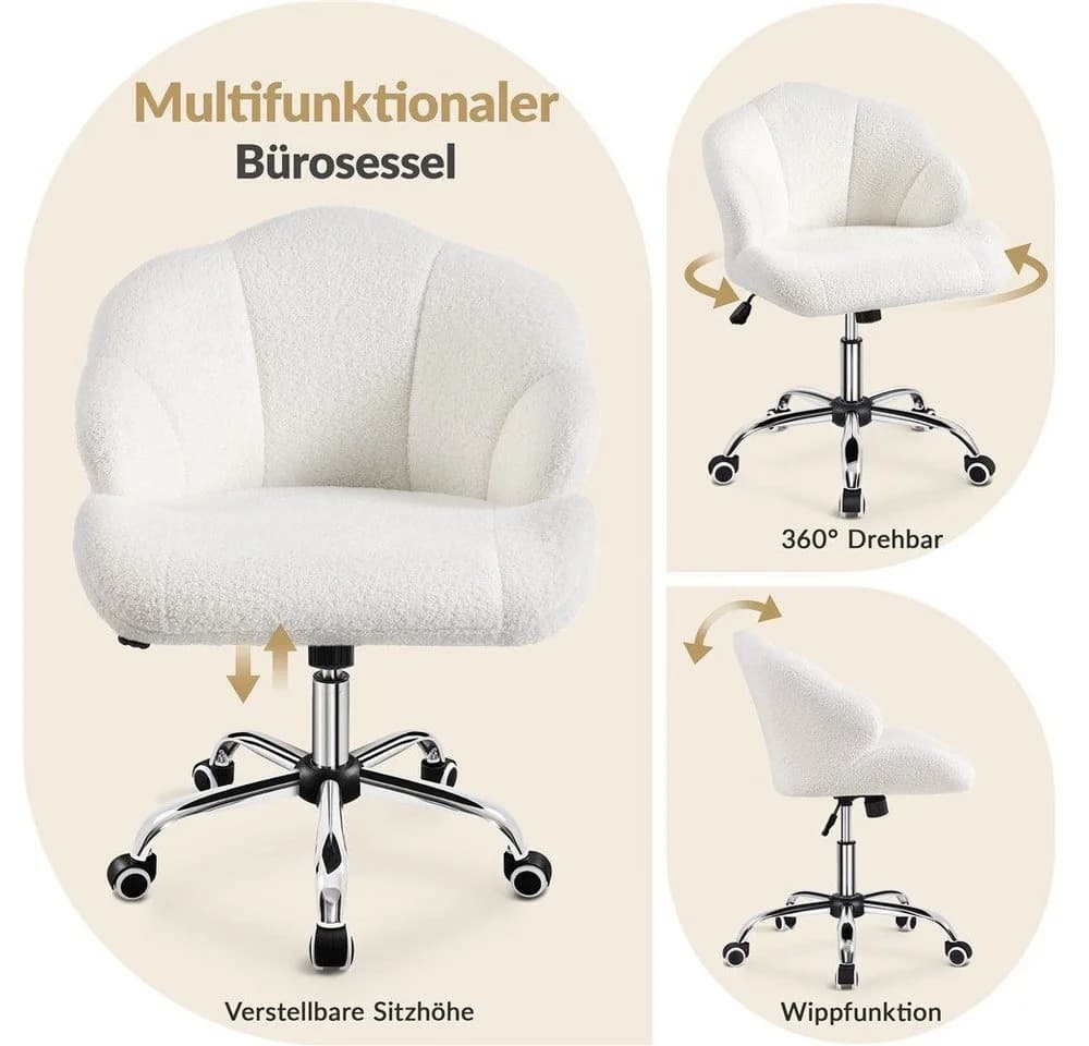 Yaheetech Bürostuhl Drehstuhl höhenverstellbar Weiß Boucle - Bild 5