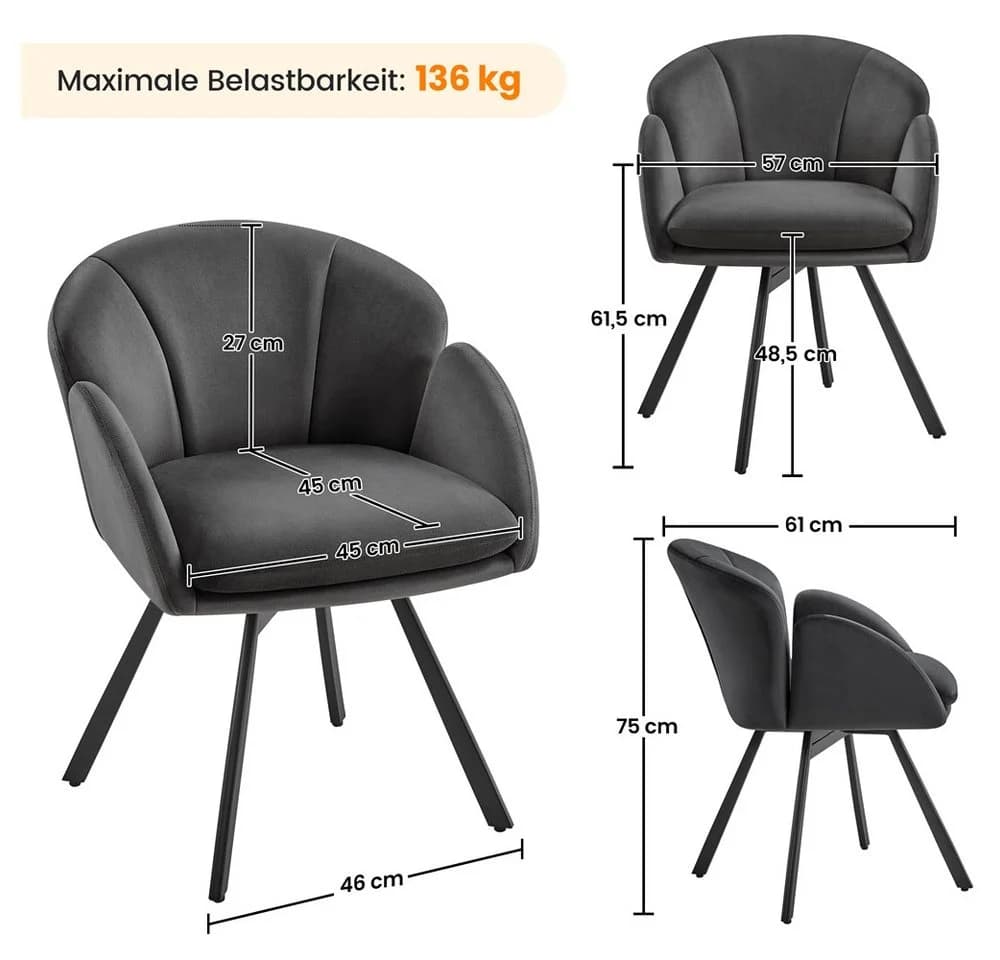 Yaheetech Esszimmerstuhl Dunkelgrau Samt mit Drehfunktion - Bild 4