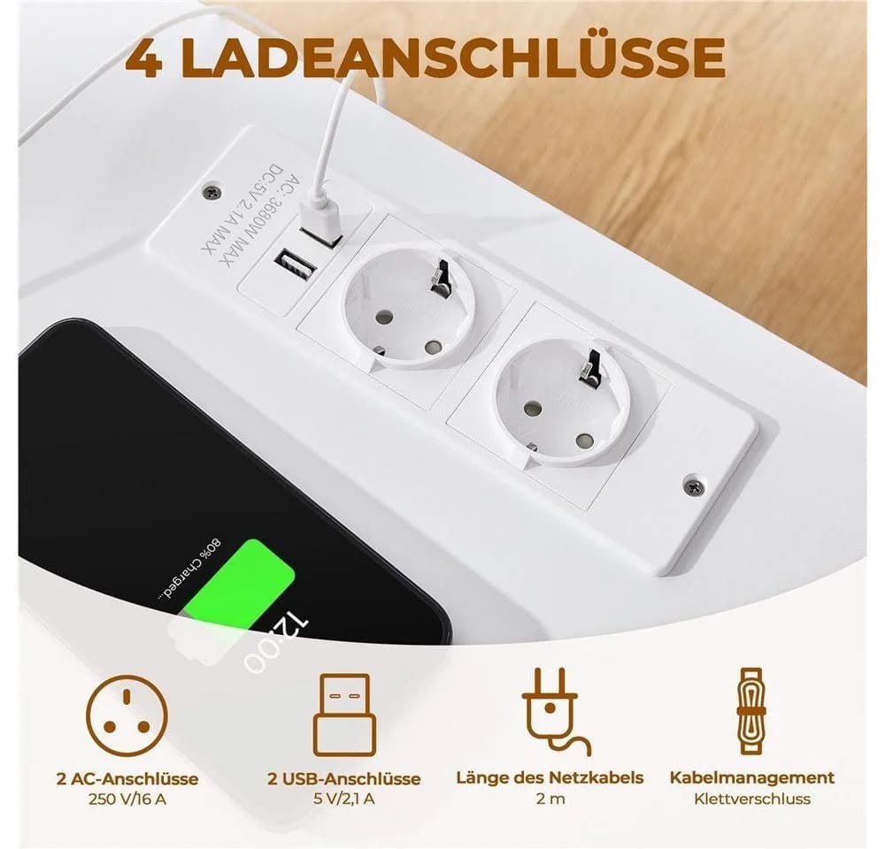 Yaheetech Nachttisch mit Steckdosen & LED-Beleuchtung Weiß - Bild 5