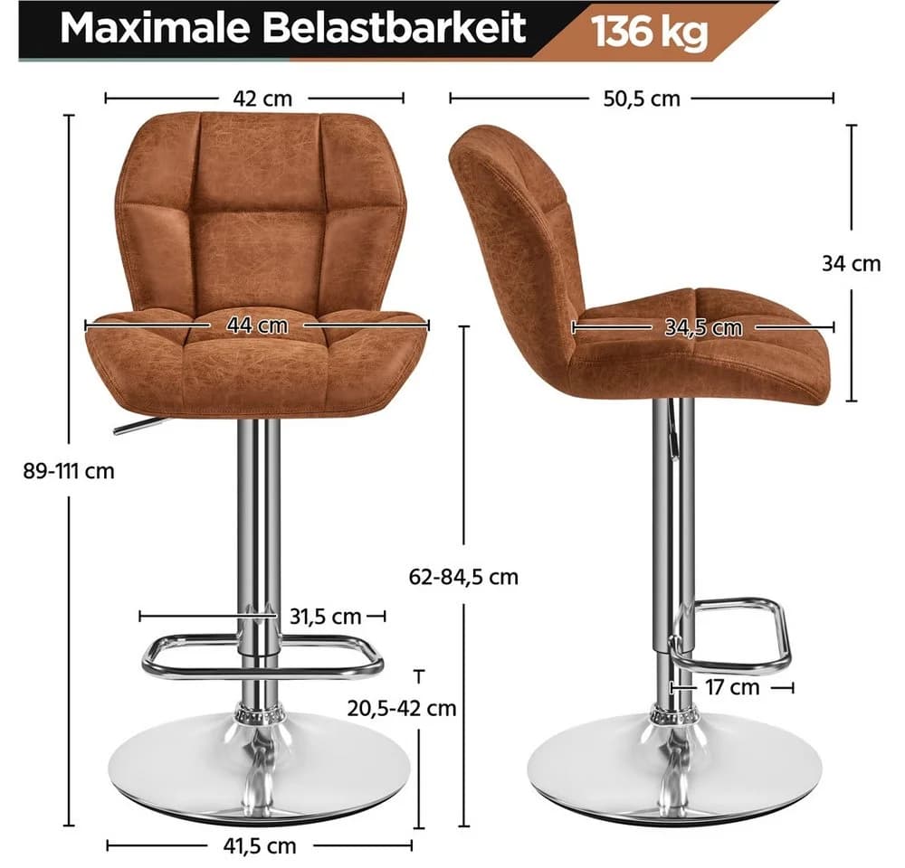 Yaheetech Barhocker 360° Drehbar Retro-Braun - Bild 4