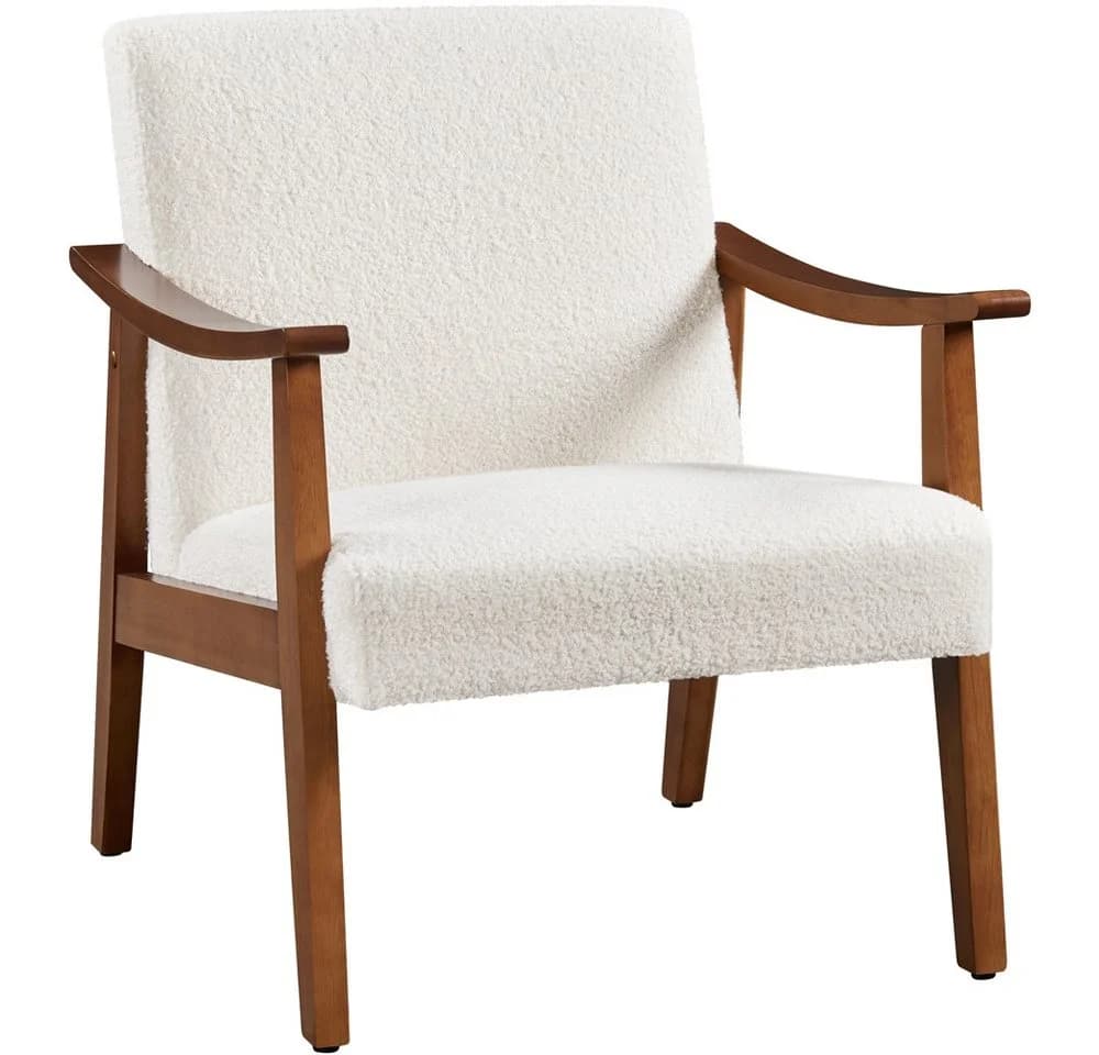 Yaheetech Relaxsessel Retro Loungesessel in Elfenbein mit Boucle-Gewebe - Bild 2