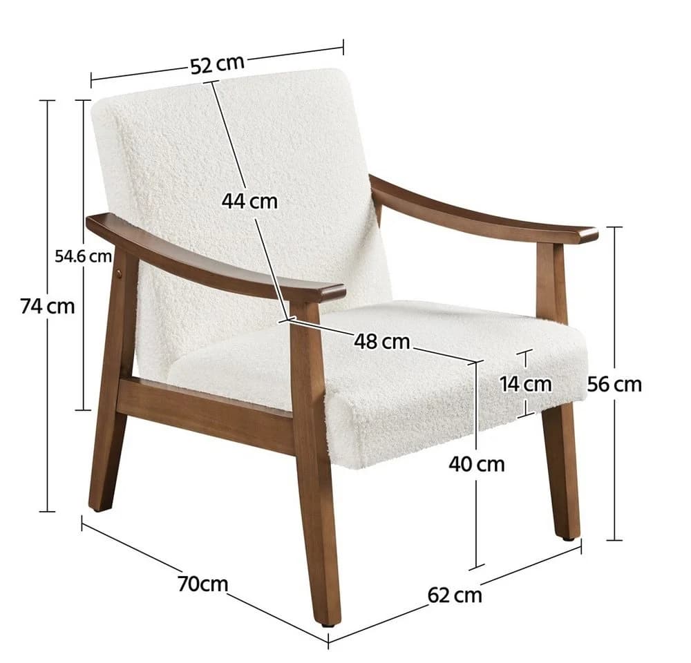 Yaheetech Relaxsessel Retro Loungesessel in Elfenbein mit Boucle-Gewebe - Bild 5