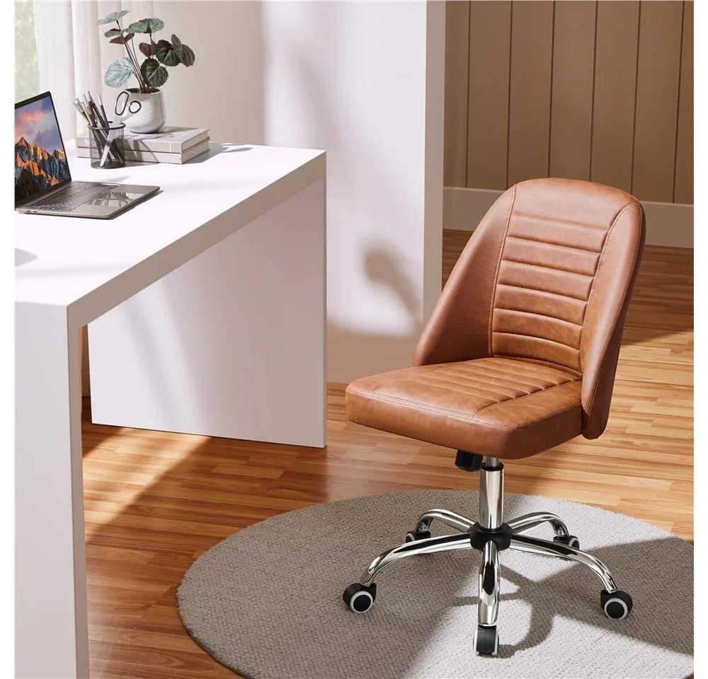 Yaheetech Drehstuhl Bürostuhl Retro-Braun Kunstleder mit Wippfunktion