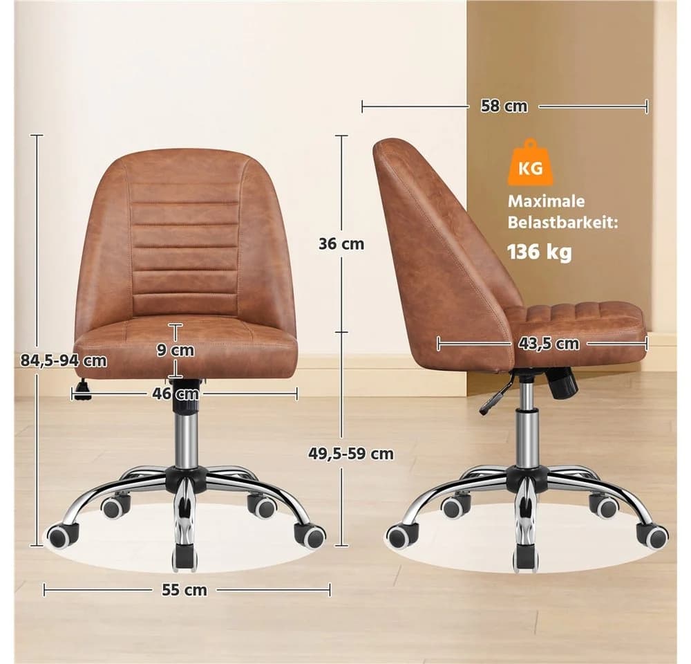 Yaheetech Drehstuhl Bürostuhl Retro-Braun Kunstleder mit Wippfunktion - Bild 4