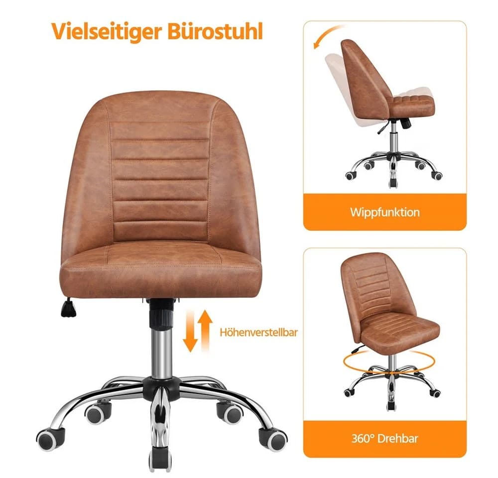 Yaheetech Drehstuhl Bürostuhl Retro-Braun Kunstleder mit Wippfunktion - Bild 5