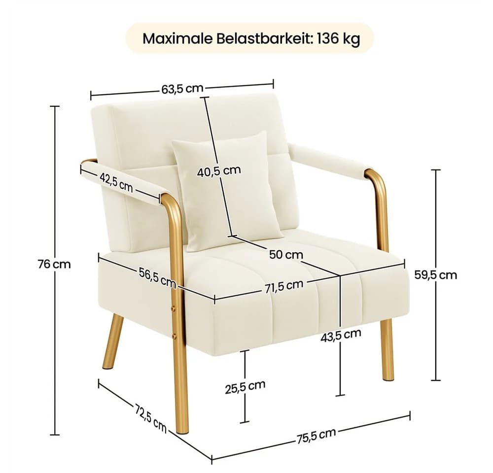 Yaheetech Sofa 1/2-Sitzer Polstersofa, Loungesessel mit Lendenkissen Einzelsofa Loveseat für Wohnzimmer - Bild 5