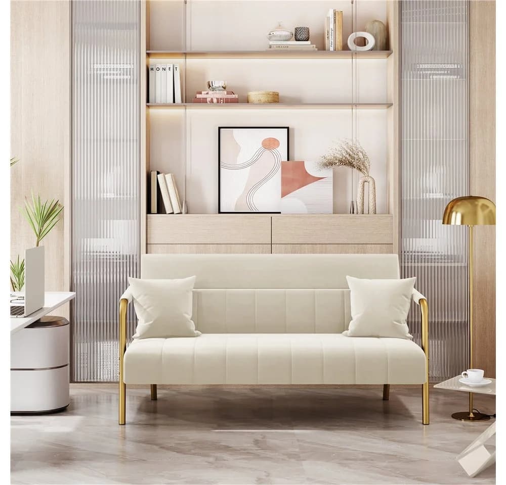 Yaheetech Sofa 1/2-Sitzer Beige mit Lendenkissen - Bild 2
