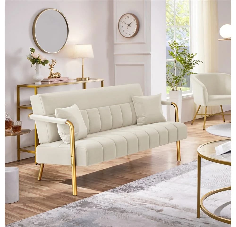 Yaheetech Sofa 1/2-Sitzer Beige mit Lendenkissen - Bild 3