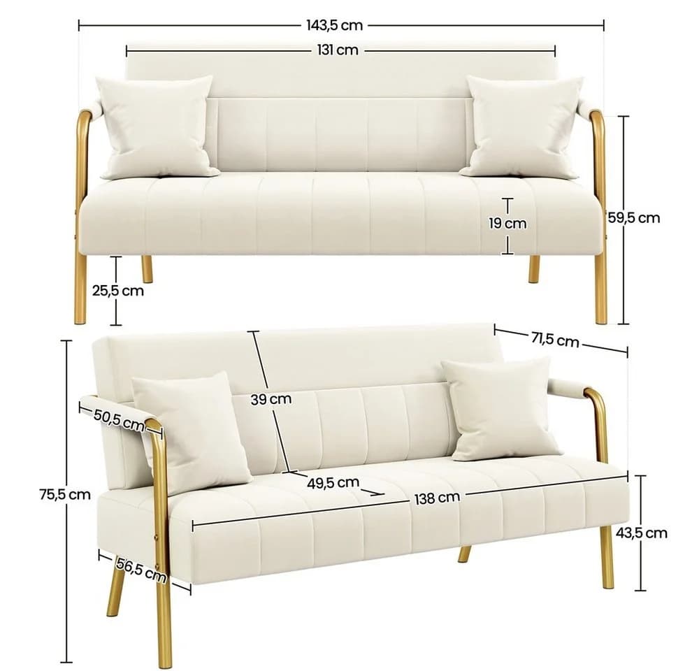 Yaheetech Sofa 1/2-Sitzer Beige mit Lendenkissen - Bild 5