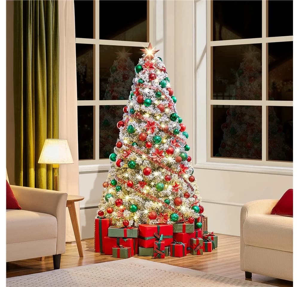 Yaheetech Künstlicher Weihnachtsbaum 183 cm mit LED-Beleuchtung und Schnee - Bild 4