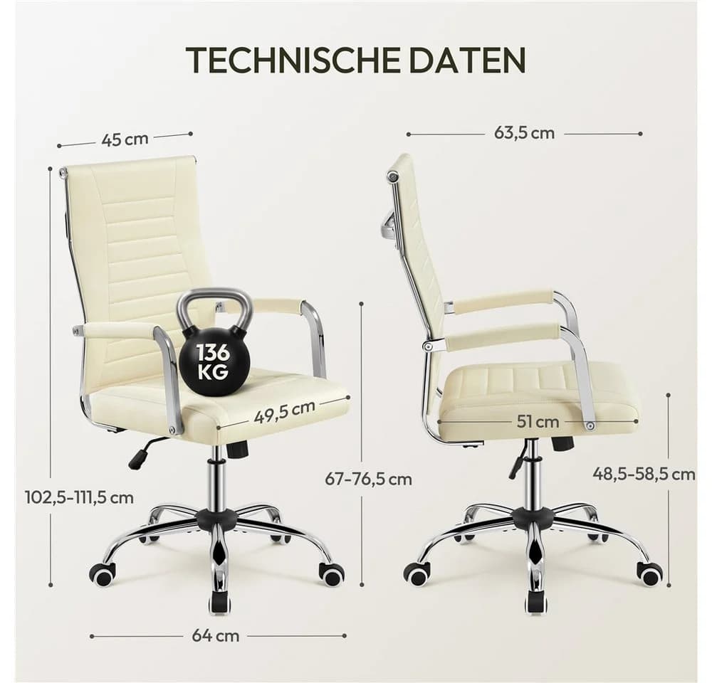 Yaheetech Bürostuhl mit verstellbarer Rückenlehne, Beige - Bild 4