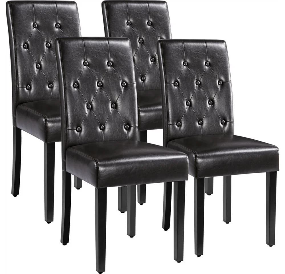 Yaheetech 4er Set Esszimmerstühle Kunstleder Gummibaumholz Braun - Bild 2