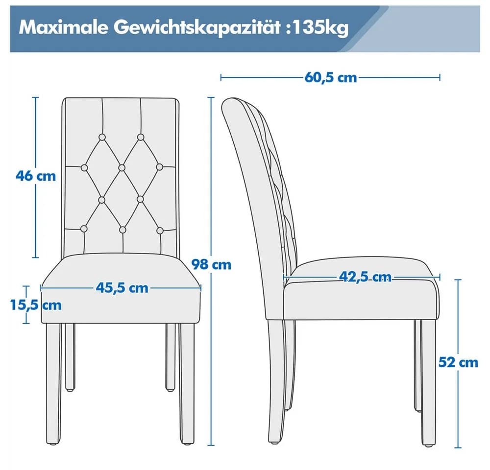 Yaheetech 4er Set Esszimmerstühle Kunstleder Gummibaumholz Braun - Bild 4