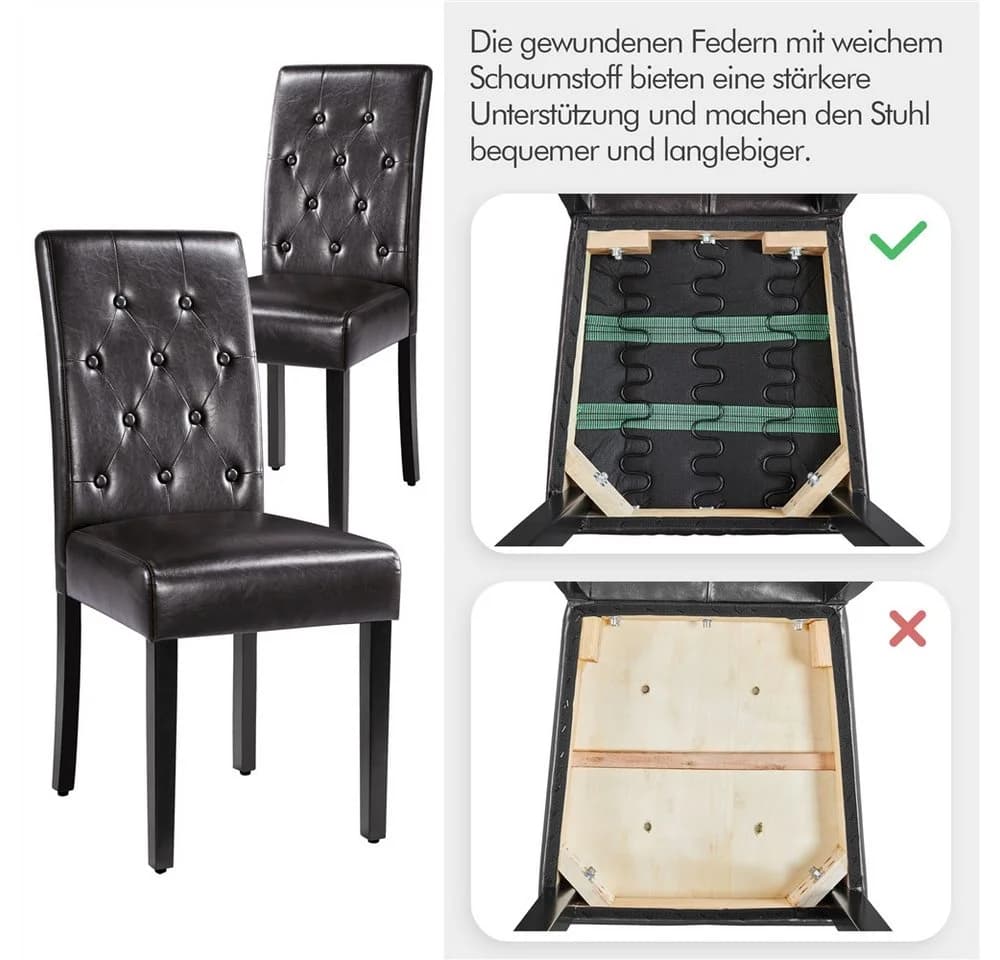 Yaheetech 4er Set Esszimmerstühle Kunstleder Gummibaumholz Braun - Bild 5