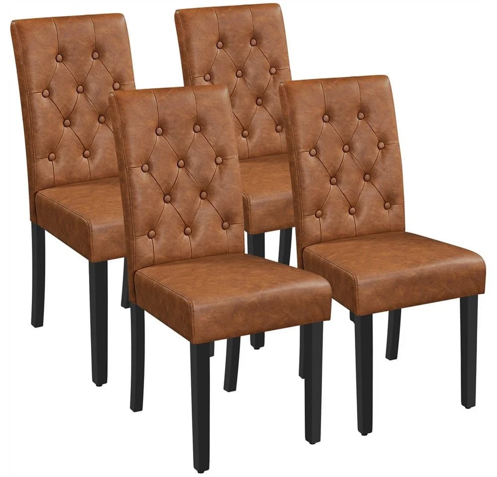 Yaheetech Esszimmerstuhl 4er Set Retro Braun Kunstleder Gummibaumholz - Bild 2