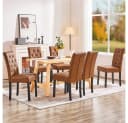 Yaheetech 6er Set Esszimmerstühle Kunstleder Gummibaumholz Braun/Orange Bild 1