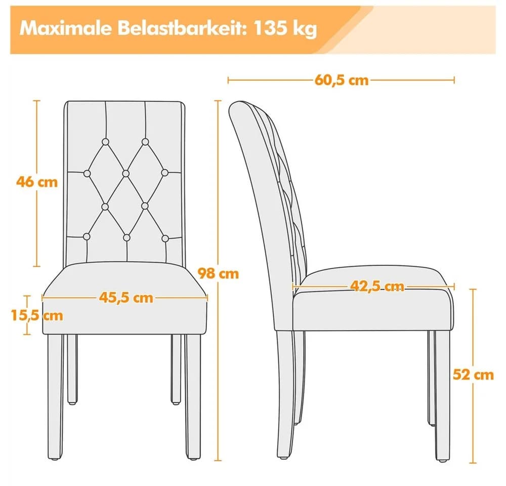 Yaheetech 6er Set Esszimmerstühle Kunstleder Gummibaumholz Braun/Orange - Bild 5