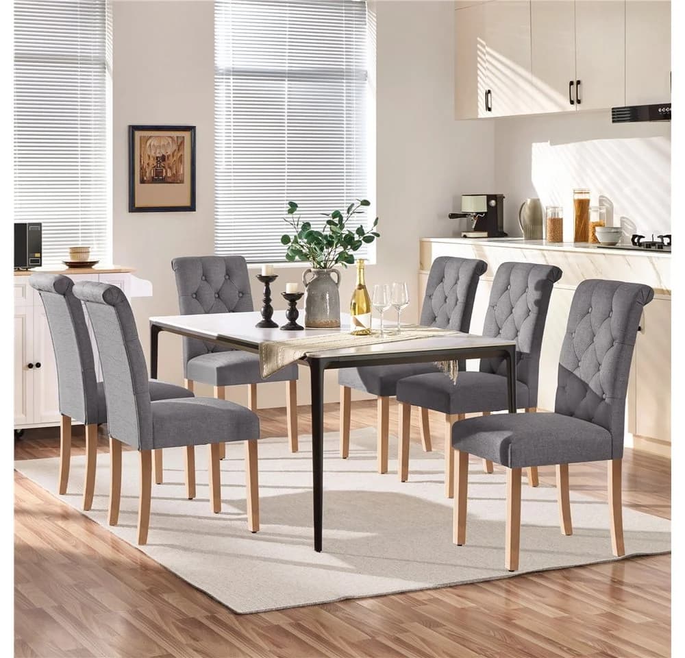 Yaheetech Esszimmerstuhl 6er Set Dunkelgrau Massivholz - Bild 3