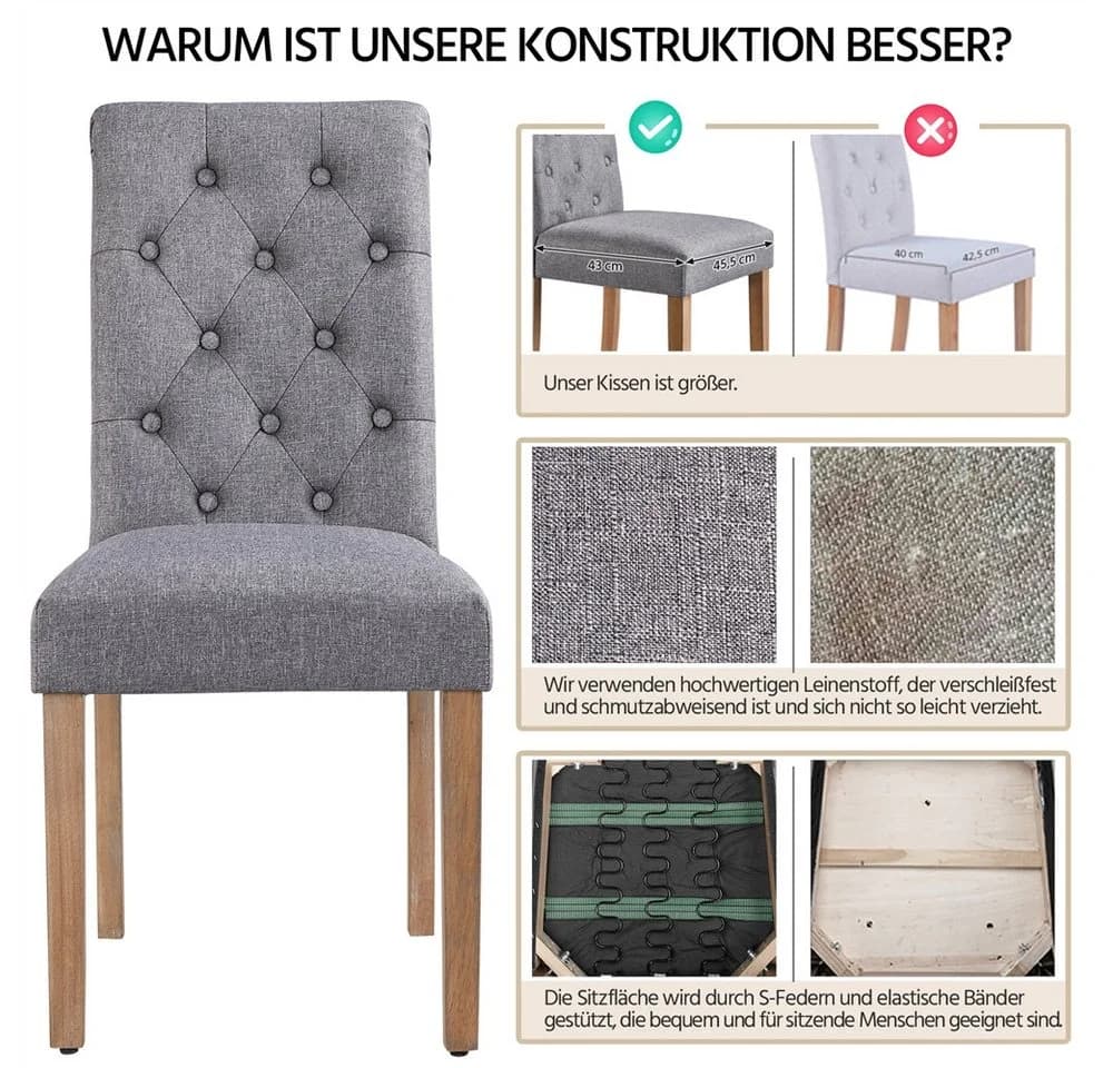 Yaheetech Esszimmerstuhl 6er Set Dunkelgrau Massivholz - Bild 5
