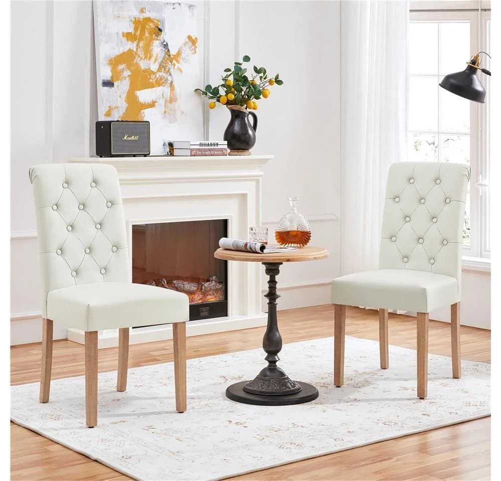 Yaheetech Esszimmerstuhl 4er Set Beige Massivholz Hohe Rückenlehne
