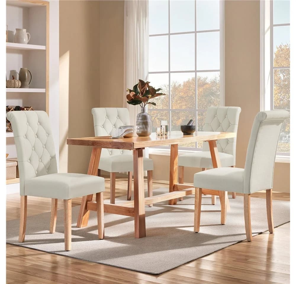 Yaheetech Esszimmerstuhl 4er Set Beige Massivholz Hohe Rückenlehne - Bild 3