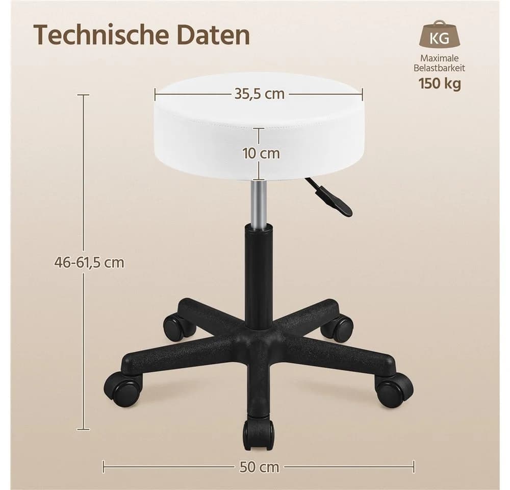 Yaheetech Drehhocker 46-61,5 cm Höhenverstellbarer Barhocker mit 360° Drehbarer Sitzfläche 150 kg Belastbar - Bild 4